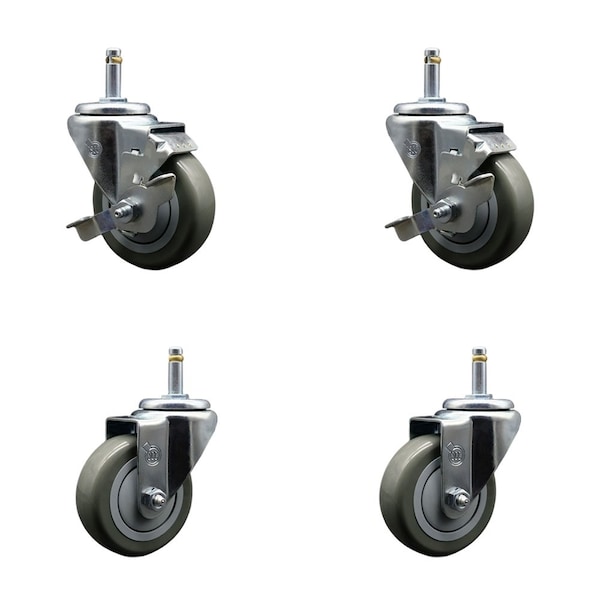 Service Caster 3.5'' Gray Poly Wheel Swivel 7/16'' Grip Ring Stem Caster Set 2 Brakes, 4PK SCC-GR20S3514-PPUB-TLB-716138-2-S-2 - main